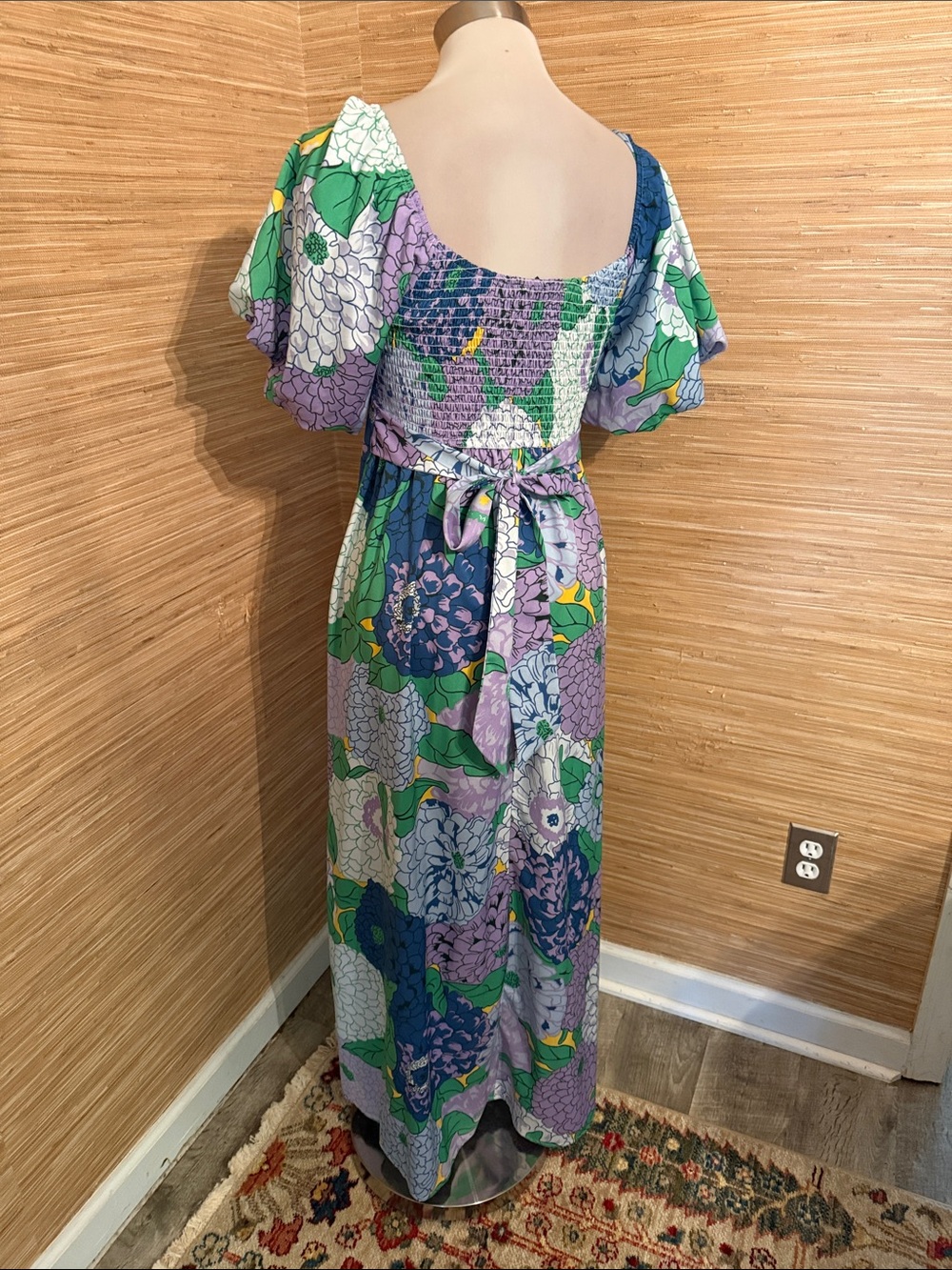 Floral Smocked Maxi Dress in Purple & Green